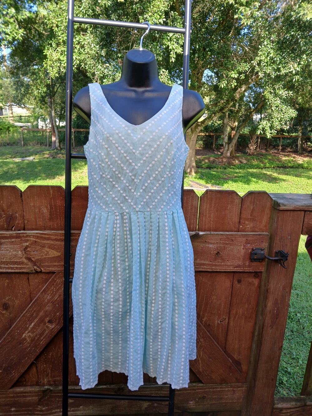 ANTONIO MELANI /Casual Dress /Size 6 /Turquoise /White Dots ined 100 % Cotton